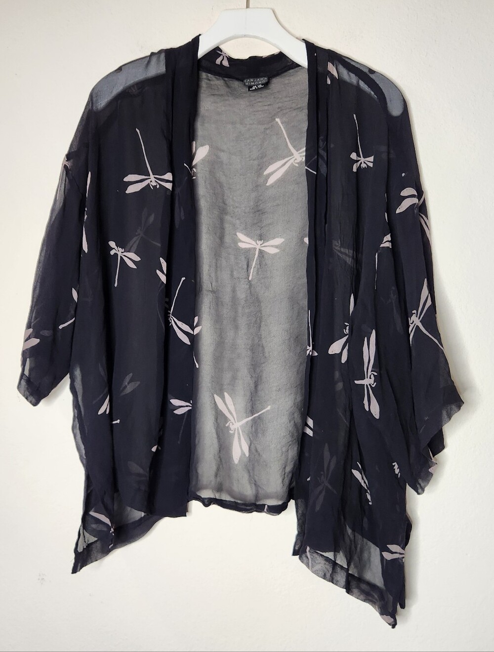 Vintage Banjara Kimono 100% Silk Black Dragonfly OS